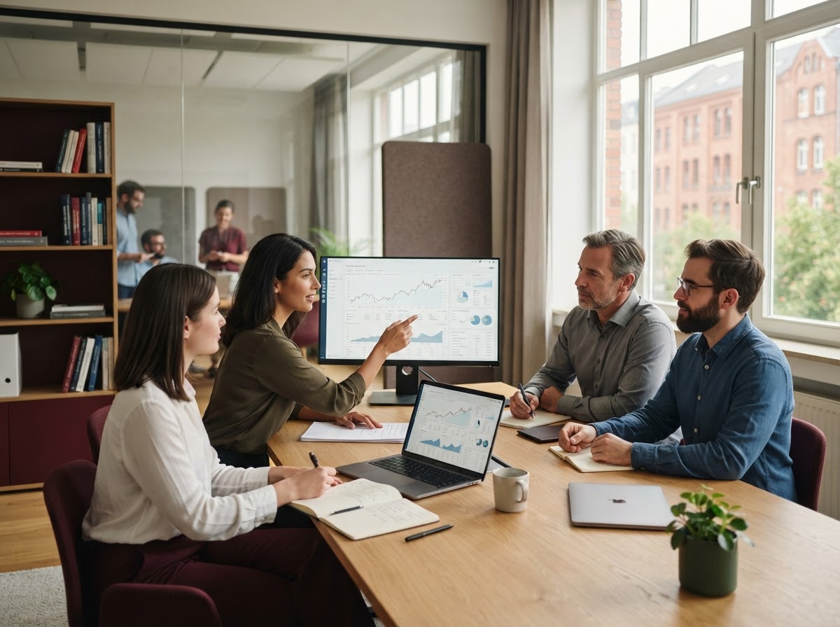 Arbiquant analysts reviewing predictive risk models and backtesting data